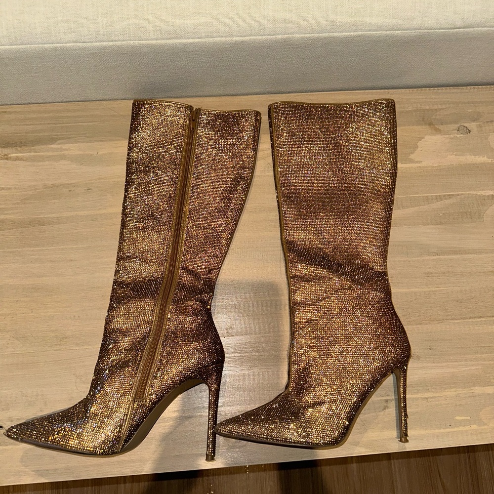 Gold knee high boots